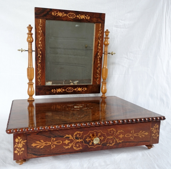 Early 19th century marquetry table mirror, Charles X period