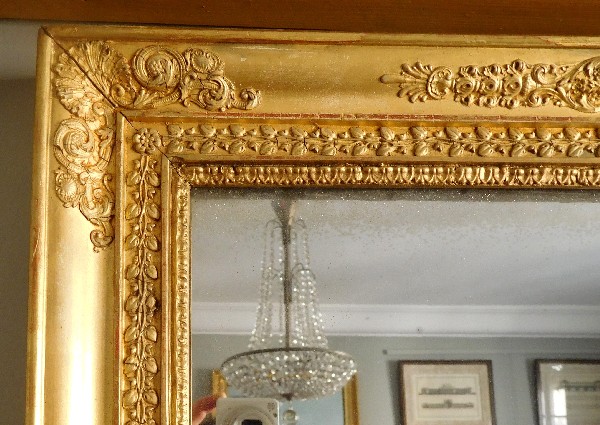 Miroir d'époque Empire, glace au mercure, cadre en bois doré à la feuille d'or - 46cm X 69cm