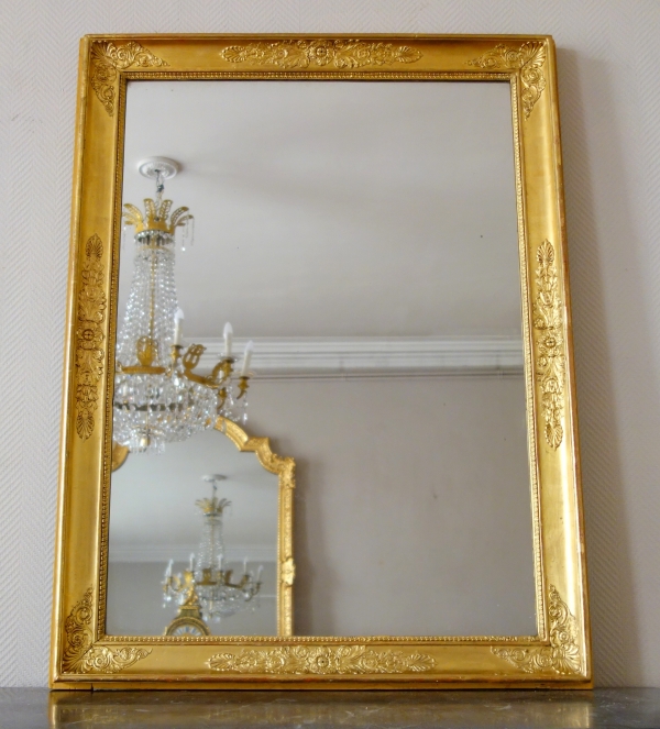 Miroir d'époque Empire Restauration en bois doré, glace au mercure - 120cm x 90cm