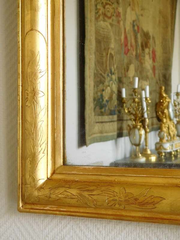 Mid 19th century mirror, gold leaf gilt frame, mercury glass - 63cm x 96cm