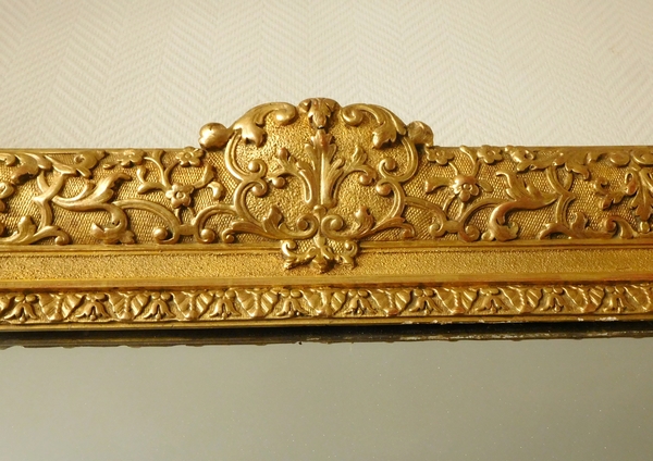 Miroir d'entre deux ou de cheminée de style Louis XIV Régence en bois doré, glace au mercure 160cm x 96cm