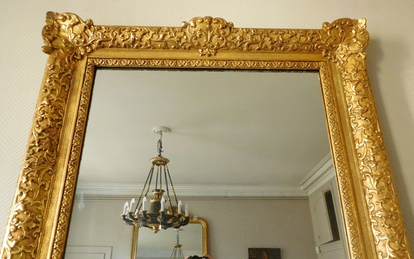 Miroir d'entre deux ou de cheminée de style Louis XIV Régence en bois doré, glace au mercure 160cm x 96cm