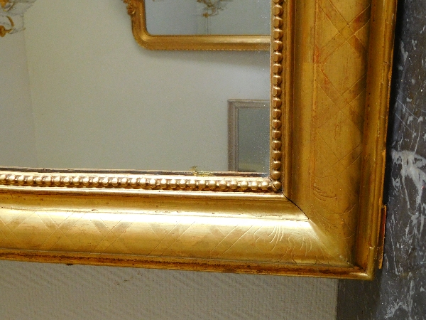 Antique French gilt wood mirror, mercury glass, circa 1840-50