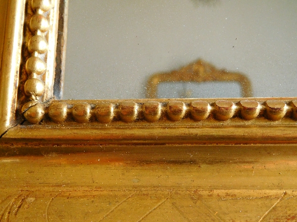 Antique French gilt wood mirror, mercury glass, circa 1840-50