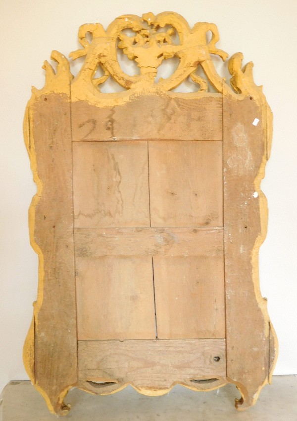 Grand miroir à parecloses en bois doré, glace au mercure, époque Louis XV Transition