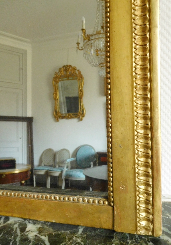 Grand miroir de cheminée, cadre en bois doré, glace au mercure, époque Louis XVI - 200cm