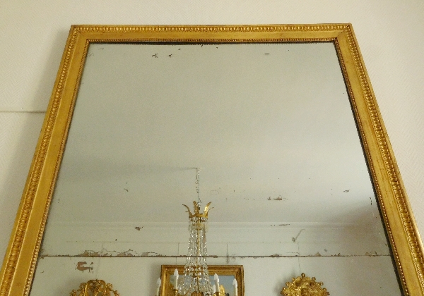 Grand miroir de cheminée, cadre en bois doré, glace au mercure, époque Louis XVI - 200cm