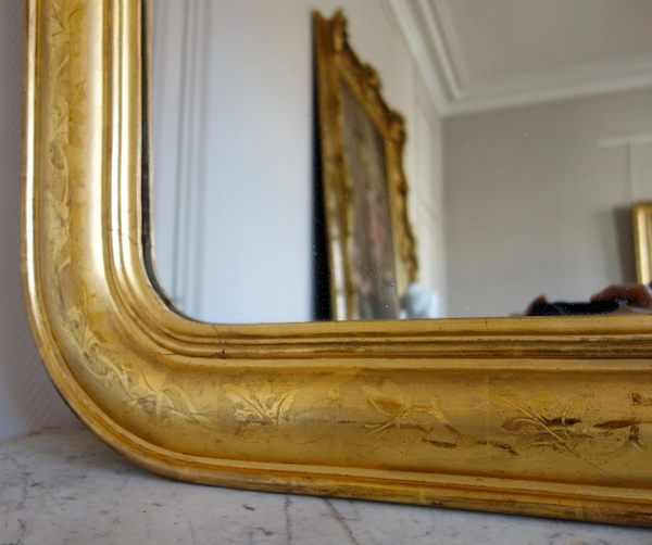 Napoleon III mirror, gold leaf gilt wood frame, mercury glass, mid 19th century