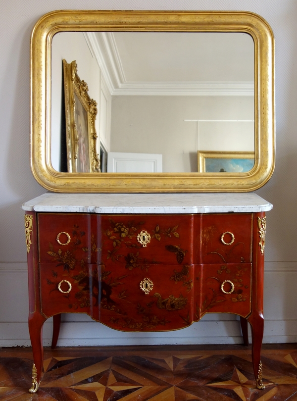 Napoleon III mirror, gold leaf gilt wood frame, mercury glass, mid 19th century