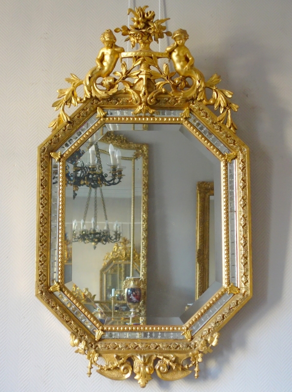 Miroir à parecloses d'époque Napoléon III en bois doré - 145cm x 85cm