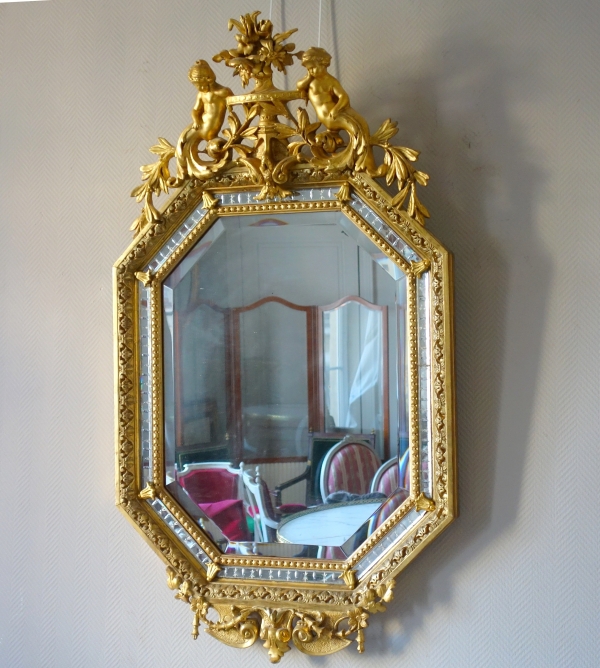 Miroir à parecloses d'époque Napoléon III en bois doré - 145cm x 85cm