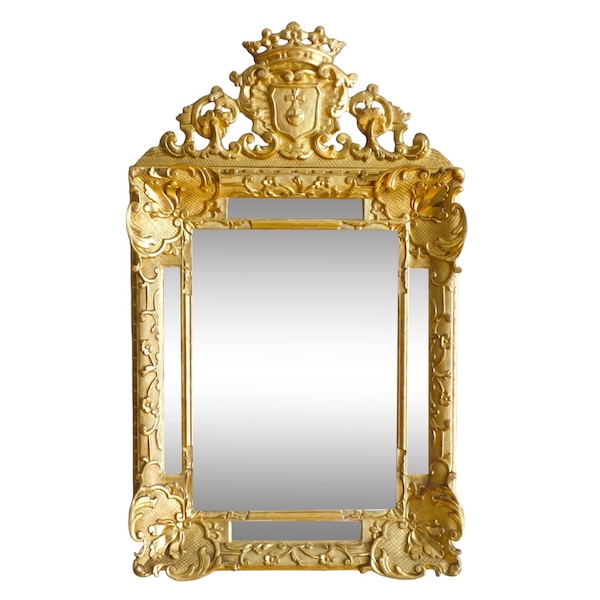 Regency style gold leaf gilt wood mirror, a Marquis crown on top - 19th century