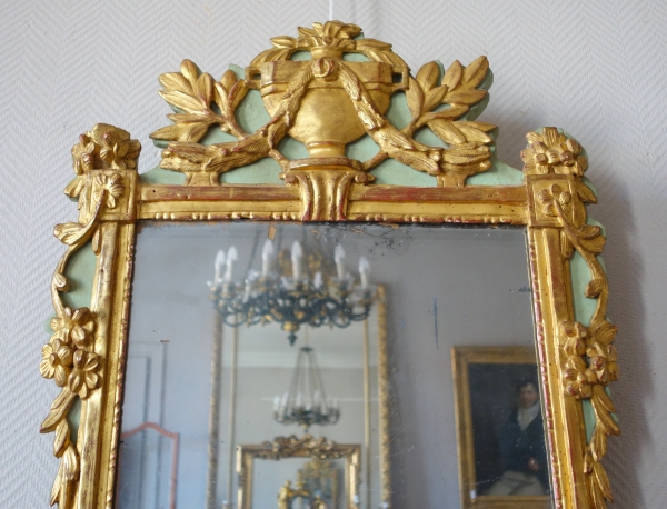 Etroit miroir provençal d'entre 2, bois doré & glace au mercure, époque Louis XVI - 112cm x 56cm