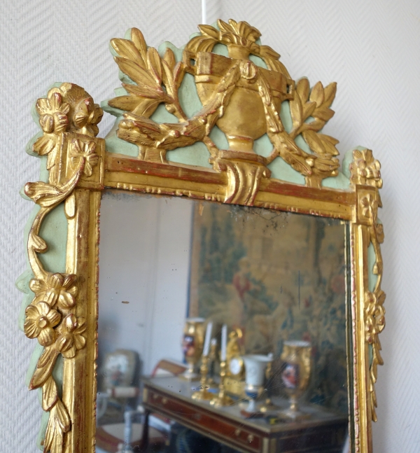 Etroit miroir provençal d'entre 2, bois doré & glace au mercure, époque Louis XVI - 112cm x 56cm