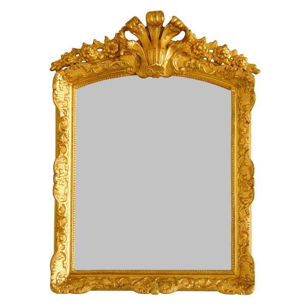 Miroir en bois doré d'époque Louis XIV - Régence - dorure à la feuille d'or - 75cm x 57cm