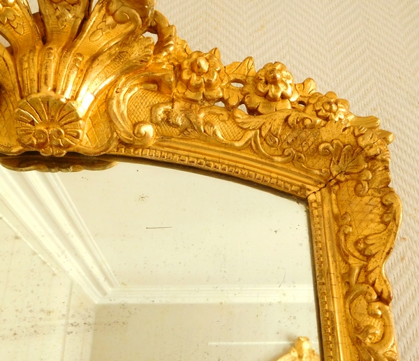 Miroir en bois doré d'époque Louis XIV - Régence - dorure à la feuille d'or - 75cm x 57cm