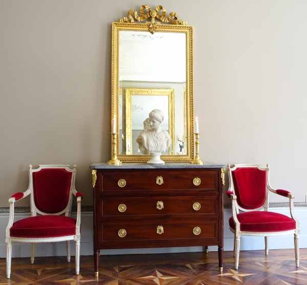 Miroir de cheminée / à suspendre, style Louis XVI, bois doré - 79cm x 150cm