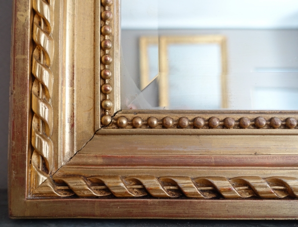 Miroir de cheminée / à suspendre, style Louis XVI, bois doré - 79cm x 150cm