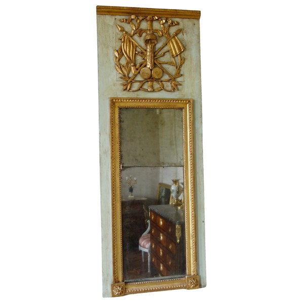 Louis XVI lacquered and gilt wood pier glass, mercury mirror, 18th century