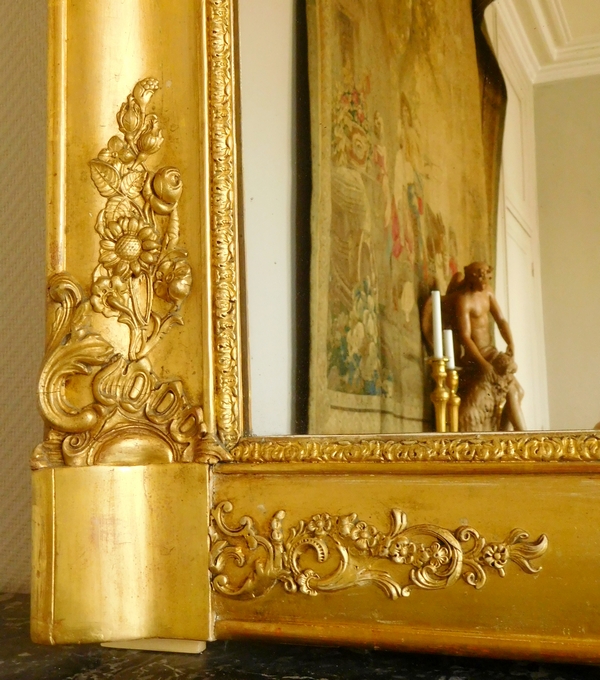 Miroir de cheminée style Louis XV époque XIXe siècle - dorure à la feuille d'or, glace au mercure
