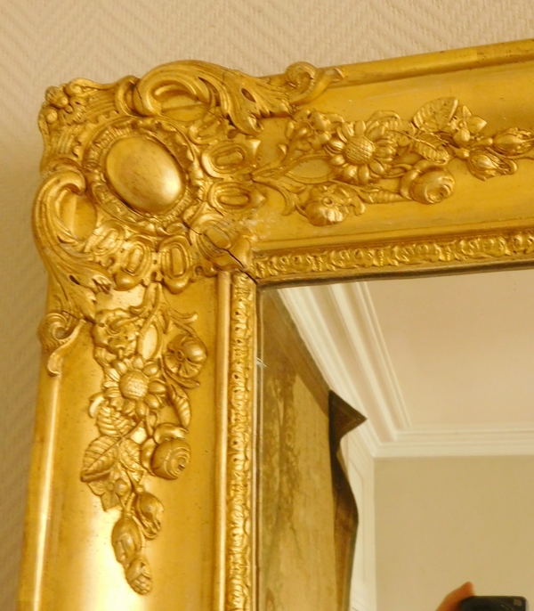 Louis XV style mirror, mid 19th century, gold leaf gilt wood frame, mercury glass