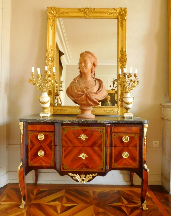Miroir de cheminée style Louis XV époque XIXe siècle - dorure à la feuille d'or, glace au mercure