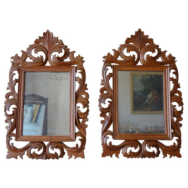 Pair of late 17th century sculpted Bagard wood frame, mercury mirror, Louis XIV period