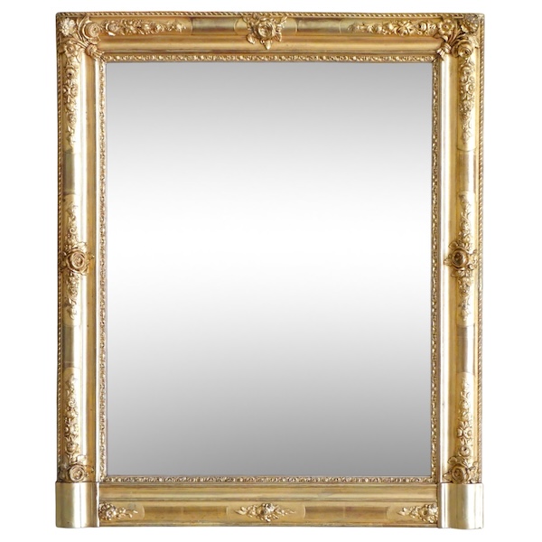 Louis XV style gold leaf gilt wood mirror, Napoleon III period - 108cm x 90cm