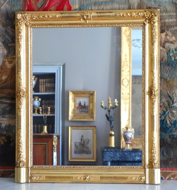 Louis XV style gold leaf gilt wood mirror, Napoleon III period - 108cm x 90cm