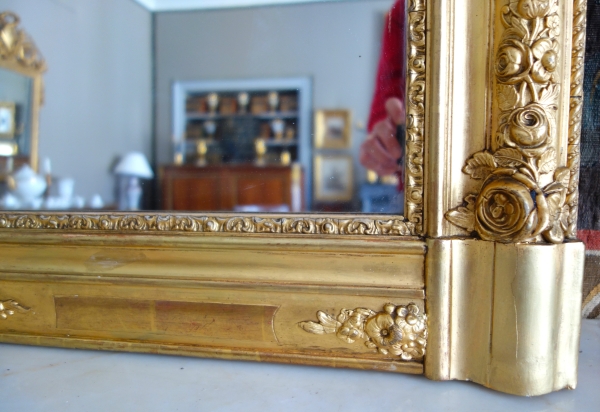Louis XV style gold leaf gilt wood mirror, Napoleon III period - 108cm x 90cm