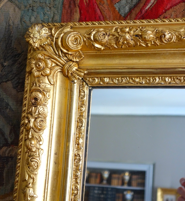 Louis XV style gold leaf gilt wood mirror, Napoleon III period - 108cm x 90cm