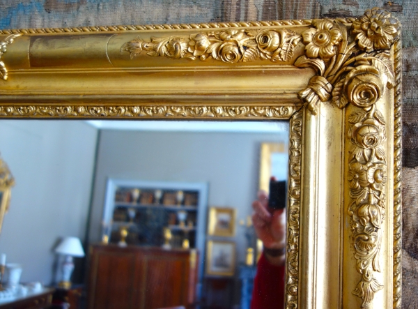 Louis XV style gold leaf gilt wood mirror, Napoleon III period - 108cm x 90cm