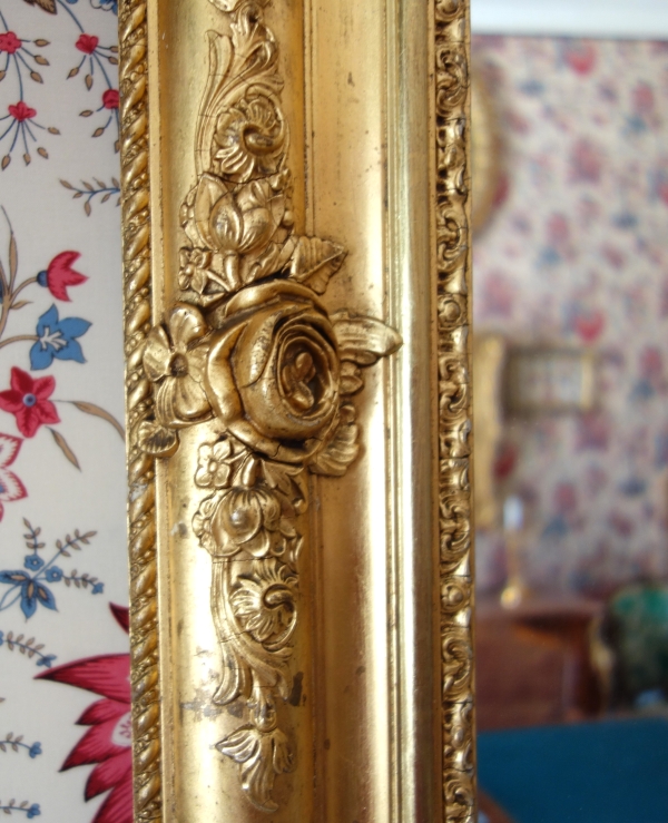 Louis XV style gold leaf gilt wood mirror, Napoleon III period - 108cm x 90cm