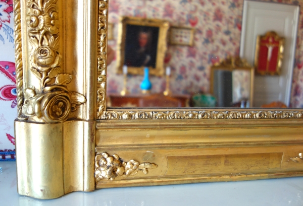 Louis XV style gold leaf gilt wood mirror, Napoleon III period - 108cm x 90cm