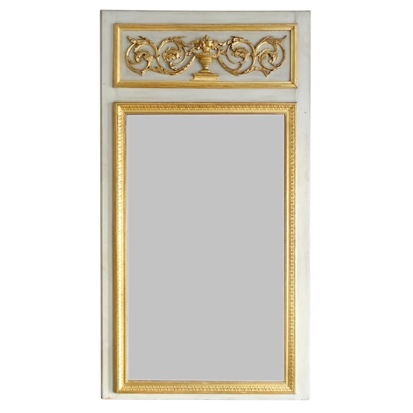 Trumeau, miroir de cheminée ou boiserie de style Louis XVI en bois laqué et doré - 198cm x 107cm