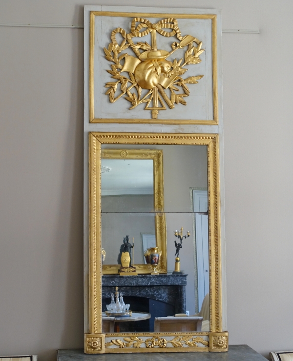 Trumeau provençal, miroir d'entre deux d'époque Louis XVI - doré à la feuille d'or, glace au mercure