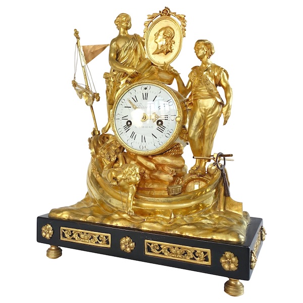 Pendule de l'allégorie du commerce maritime en bronze doré - époque Louis XVI vers 1775