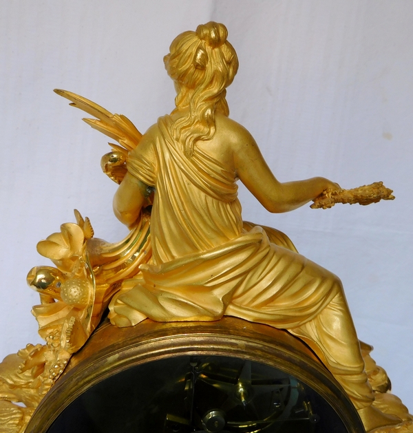 Pendule de cheminée d'époque Louis XVI, bronze doré & marbre, modèle du Prince Eugène à La Malmaison