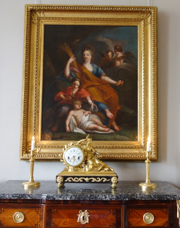 Louis XV ormolu clock, allegory of study and time signed Lepeaute, clock maker of the king - 18th century