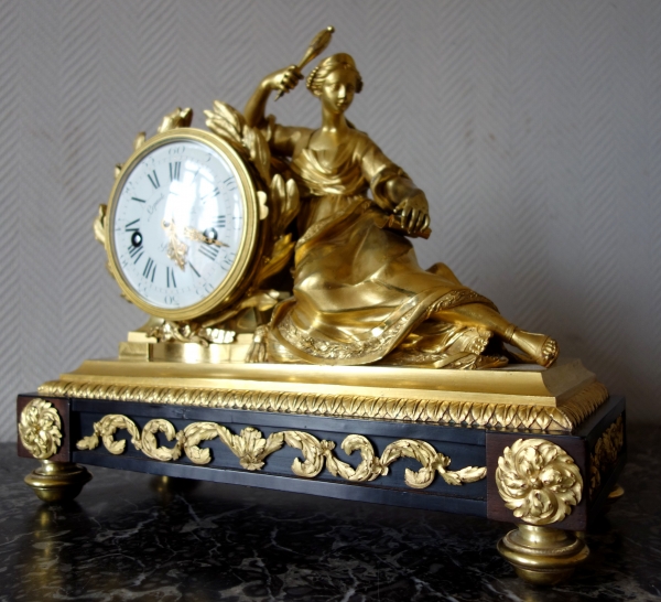 Louis XV ormolu clock, allegory of study and time signed Lepeaute, clock maker of the king - 18th century