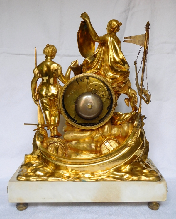 Pendule de l'allégorie du commerce maritime en bronze doré et marbre - époque Louis XV