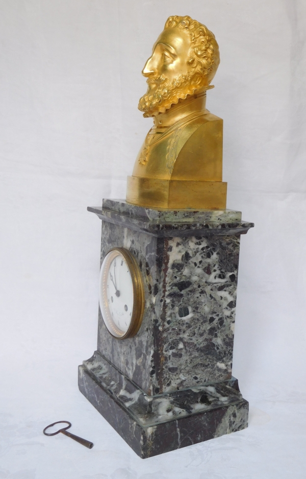 Ormolu and marble royalist clock showing Henri IV's bust, early 19th century