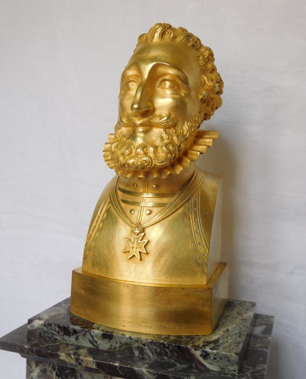 Ormolu and marble royalist clock showing Henri IV's bust, early 19th century