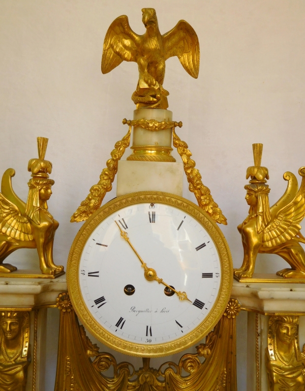 Tall ormolu and marble Consulate / Empire clock, 19th century - 63cm