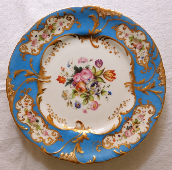 12 porcelain turquoise gilt dessert plates set, Jacob Petit