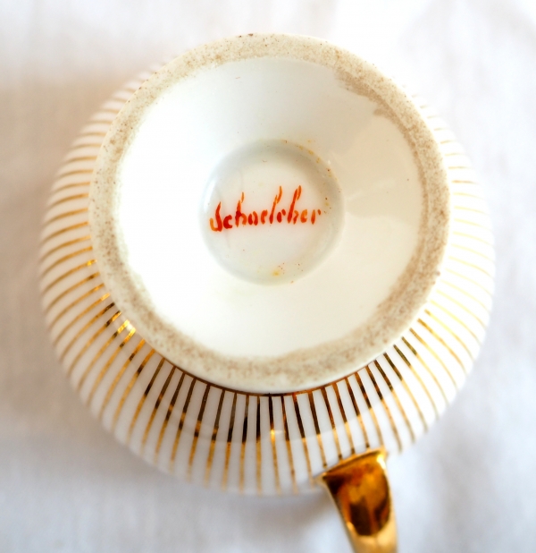 Manufacture Schoelcher : service de 12 tasses à thé ou café en porcelaine Empire - signées