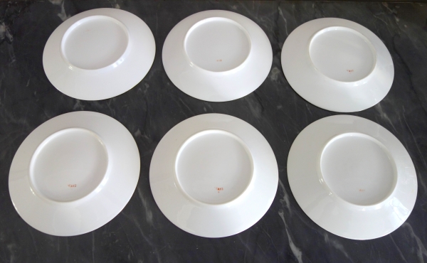 Nast : 12 assiettes de table & 12 à dessert - porcelaine à filet or - époque Empire - signées