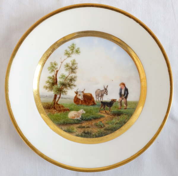 Suite de 4 assiettes à dessert tableaux sur porcelaine de Paris - époque 1840