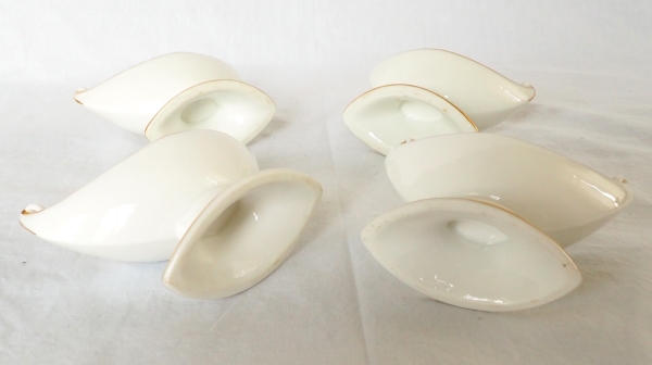 Nast : série de 4 salerons d’époque Empire en porcelaine de Paris blanche et or
