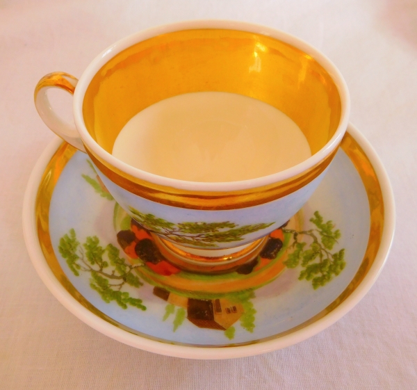 Service de 4 tasses à café Empire à paysages tournants en porcelaine de Paris